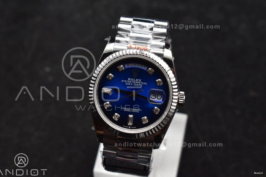 Best QF Diamond 904L Bracelet Comfortable (Gain Blue DayDate Edition Weight) Steel SS Dial vr3255 on 677 36 President V5 0806